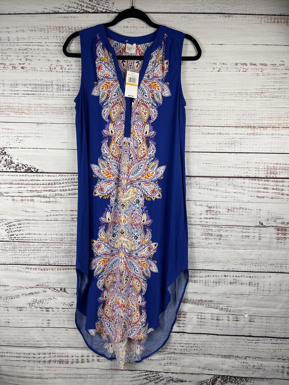 Cupio Dress Women's Small Blue Sleeveless Paisley Print Hi Low Boho Viscose NWT